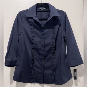 ZAC & RACHEL Midnight Blue Ruffled Button Down Shirt - Medium